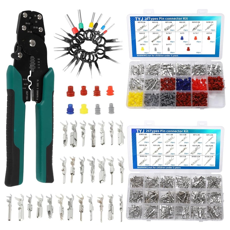 TYJ 812Pcs Pin Connector Kit with Crimping Pliers - Terminal Pin 1/1.5/1.8/2/2.2/2.3/2.8/3.5mm Non-Insulated Plug Removal Male & Female Wire Pins - Automotive Car Electrical - Image 1